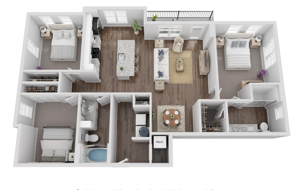 C1 three bedroom floor plan