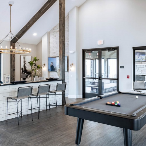 Billiards Table social areas and billiards table in bright clubhouse